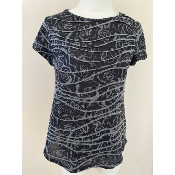 Vera Wang Dark Floral Top Women's Small Black Pleated Textured Whimsigoth Vamp - Picture 2 of 10